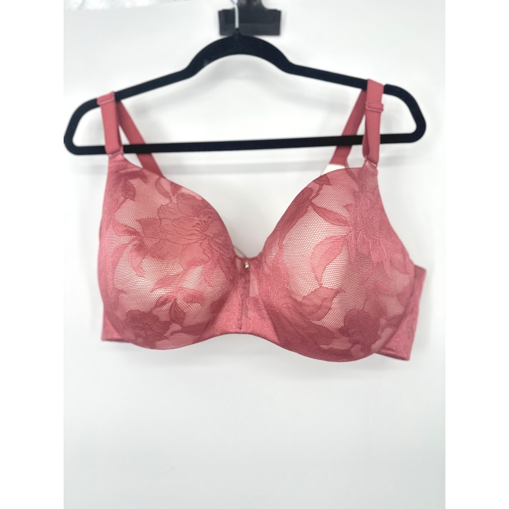 Cacique Balconette Bra Women 42DD Pink Lace Floral Lightly Lined Underwire